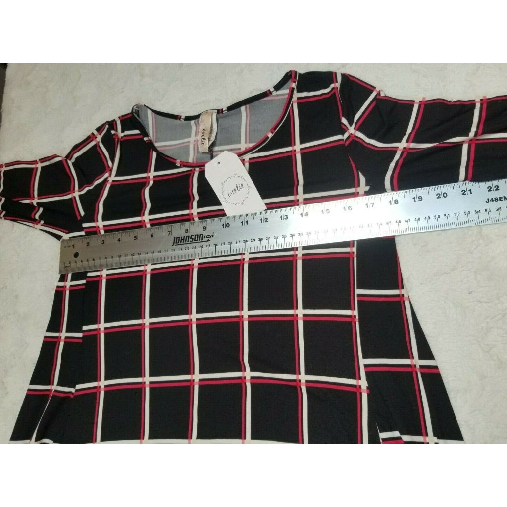 Evelie Womens Plaid Baby Suede Tunic Top Blouse Red Black Small Made In Usa New